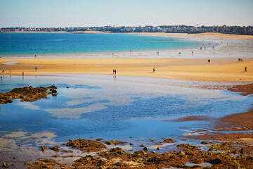 Scenic view of beaches and coastline in Saint-Malo, Brittany, France