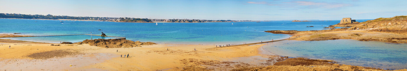 Panoramic view of Bon-Secours beach in Saint-Malo, Brittany, France