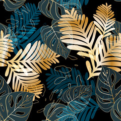 Luxury gold  seamless floral background with golden leaves. Romantic pattern template for wall decor, wallpaper, wedding invitations, ceremonies, cards.