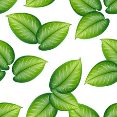 Seamless vector floral background with 
tropic green leaves.