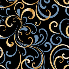 Seamless 
blue gold abstract floral background.
