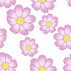 Seamless floral pattern with cosmos flowers.