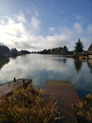 sunrise over the lake with dock