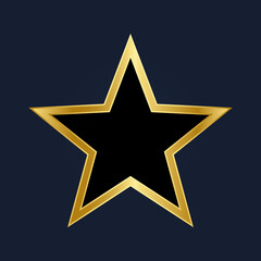 Golden star, black - vector, isolated on dark background