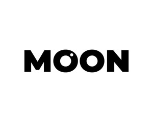 Moon logo icon vector isolated . Text logo MOON isolated on white. Typography symbol . Moon concept
