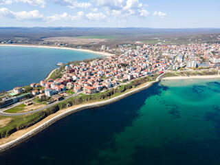 Amazing Aerial view of town of Primorsko, Bulgaria