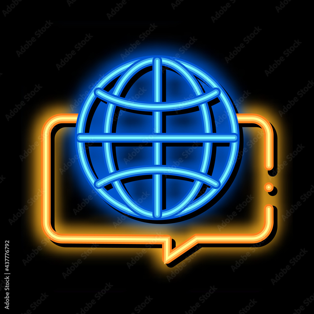 Canvas Prints Earth Globe In Quote Frame neon light sign vector. Glowing bright icon Worldwide International Different Languages Speaking sign. transparent symbol illustration