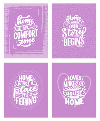 Set with hand drawn lettering quotes in modern calligraphy style about Home. Slogans for print and poster design. Vector