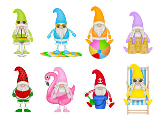 Set of funny summer gnomes