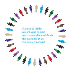 Colored people icon circle round frame. Stick figure simple icons. Vector illustration