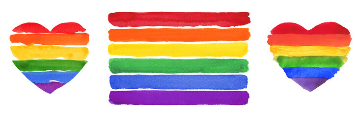 Watercolor Hand Painted Colorful Rainbow Set. Pride Flag Isolated