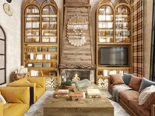 3d render of vintage design living room