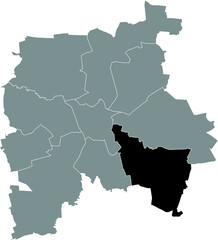 Black location map of the Leipziger Southeast (Südost) district inside the German regional capital city of Leipzig, Germany