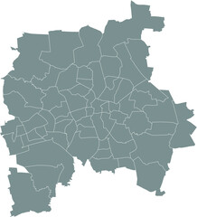 Obraz premium Simple gray vector map with white borders of subdistricts of Leipzig, Germany