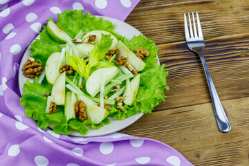 Waldorf salad on a wooden table