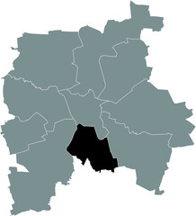 Black location map of the Leipziger South (Süd) district inside the German regional capital city of Leipzig, Germany