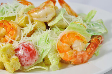 classic caesar shrimp salad closeup view