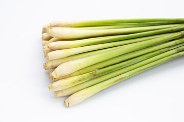 Fresh lemongrass on white background.