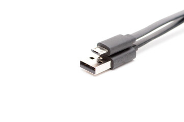 Micro USB cord USB adapter on white background