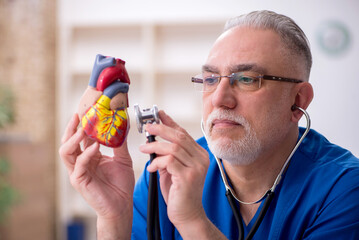 Old male doctor cardiologist working in the clinic