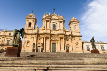Obraz premium Beautiful Sights of The Cathedral Basilica of San Nicolo in Noto, Province of Syracuse, Sicily, Italy.
