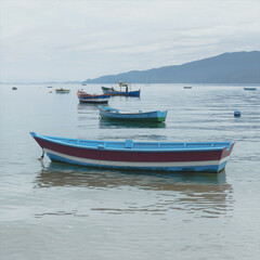 Naklejka na ściany i meble Fishing boats at the bay of Bombinhas, Santa Catarina, Brazil