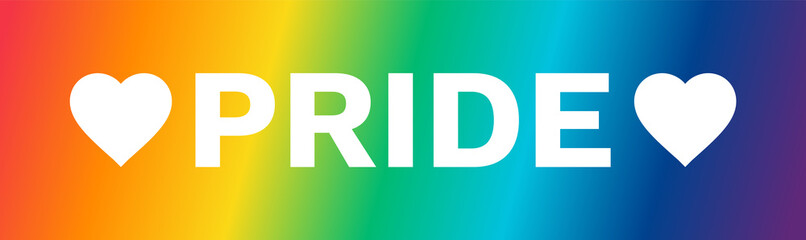 Fototapeta premium Pride Month Banner With Rainbow Gradient Background and Pride Text. LGBT Pride Flag Colours.