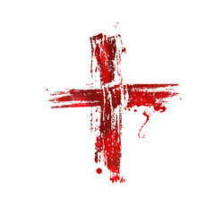 Red bloody cross. Cross made of Red blots. Happy easter. Vector illustration
