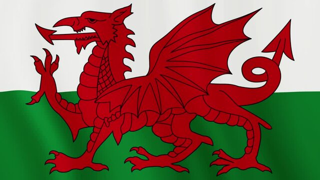 Wales flag seamless smooth waving animation. Wonderful flag flutters in the wind. Wales country symbol.