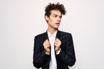 business man in suit curly hair confident elegant style