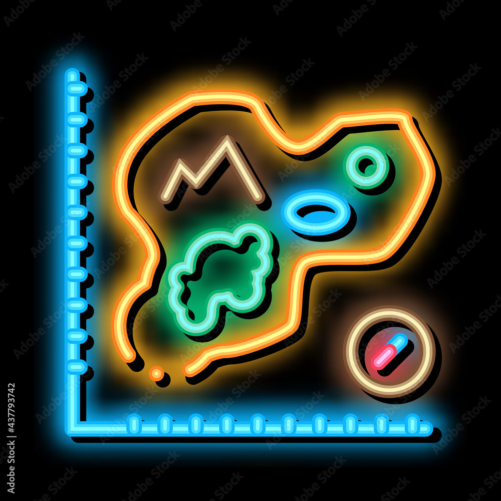 Sticker map of island, cartography neon light sign vector. glowing bright icon geography island and compass 