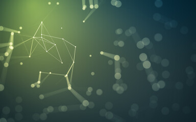 Abstract background. Molecules technology with polygonal shapes, connecting dots and lines. Connection structure. Big data visualization.