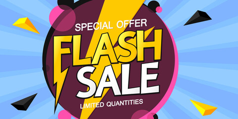 Flash Sale, poster design template, special offer, discount banner, vector illustration