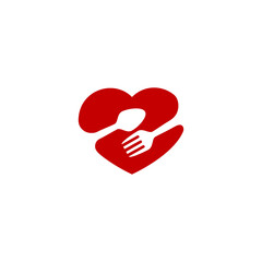 Vector illustration of heart, spoon and cutlery for restaurant icon, symbol or logo. good for canteens, catering, cafes and other places to eat