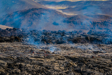 Fototapeta na wymiar Iceland Volcano Volcanic Eruption with lava at Fagradalsfjall, Reykjanes Peninsula