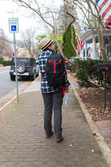 woman tourist walks through the old city