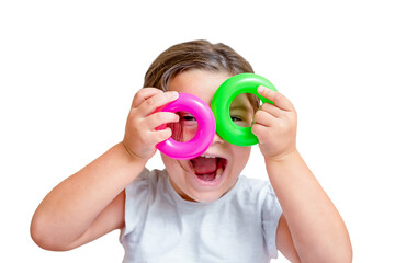 Child with ring glasses isolated