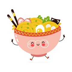 Cute funny Ramen bowl character. Vector hand drawn cartoon kawaii character illustration icon. Isolated on white background. Ramen bowl character concept