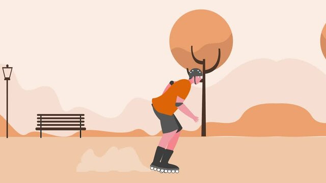 Young man playing roller skate in the park