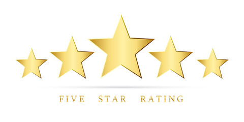 Five star rating. Gold stars - vector, isolated on white background