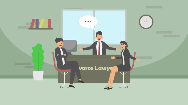 Married couple quarreling in lawyer office