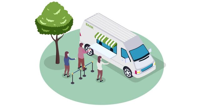 People queuing in line at bank office car service