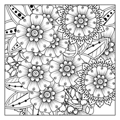 Mehndi flower for henna, mehndi, tattoo, decoration. decorative ornament in ethnic oriental style. doodle ornament. outline hand draw illustration. coloring book page.