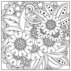 Mehndi flower for henna, mehndi, tattoo, decoration. decorative ornament in ethnic oriental style. doodle ornament. outline hand draw illustration. coloring book page.
