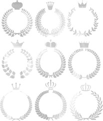 Uneven color Round frame of Silver laurel and crown set
