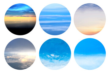 collection of circle sky stickers. circle tags with sky on white background