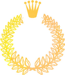 Uneven color Round frame of Gold laurel and crown