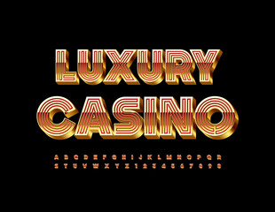 Vector elite banner Luxury Casino. Maze style Alphabet Letters and Numbers. 3D Gold and Red Font