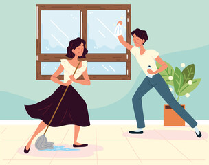 couple cleaning home