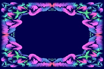 frame with butterflies. Neon border for design postcard and packaging. Festival decoration.